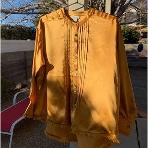 NWT Sundance yellow mustard button down shirt 100% silk size PM